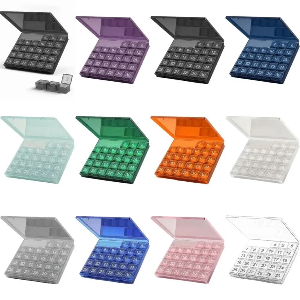 Transparent Monthly Pill Organizer Squeeze-to-Open Plastic 30 Day Pill Case Compartments Leakproof Daily Medcine Container