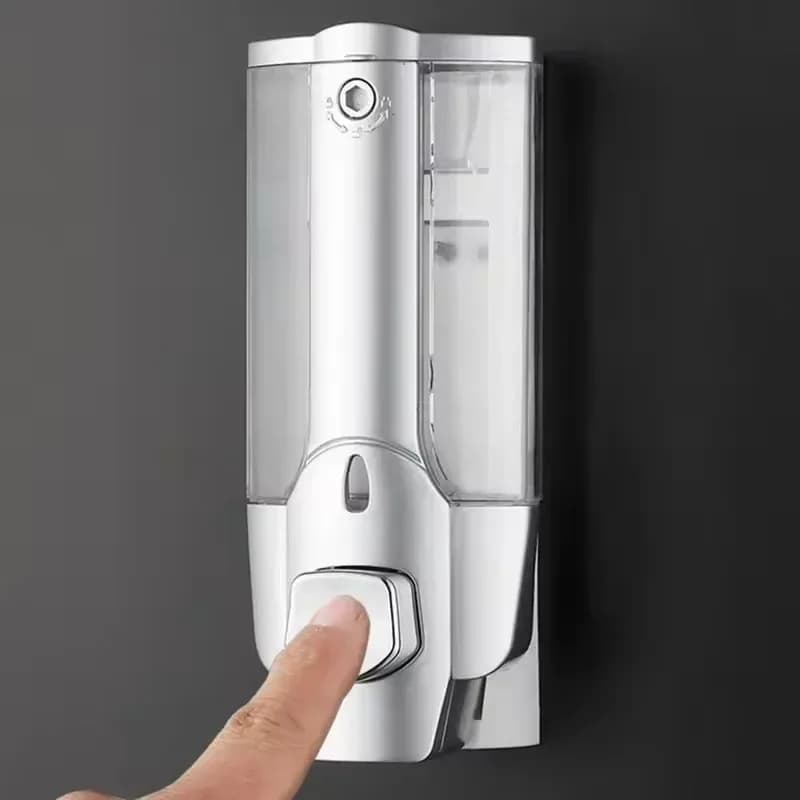 Dispenser di Sapone Liquido e Shampoo da Parete Senza Foratura 350ml, Essenziale per Bagno, Doccia e Hotel