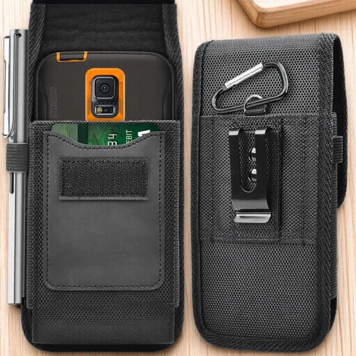 Custodia per fondina orizzontale verticale per smartphone da 4,0-6,7 pollici Porta carte di credito con cinturino in nylon Oxford