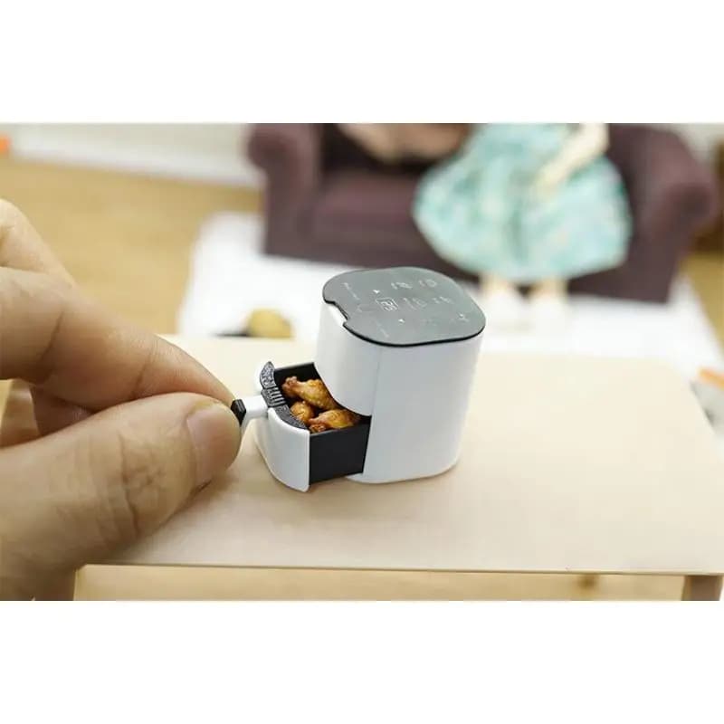 Mini Friggitrice ad Aria in Scala 1/12 per Casa delle Bambole, Gioco Educativo per Bambini con Dettagli Realistici
