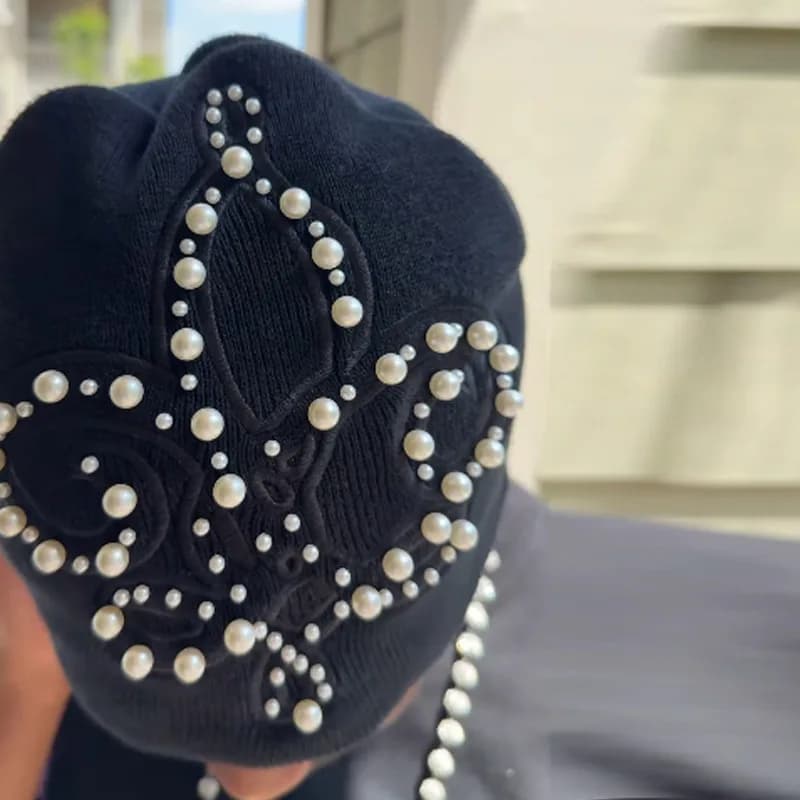 Cappello lavorato a maglia con perle di perline autunno e inverno cappello freddo a cupola da uomo e da donna tendenza versatile cappello caldo y2k