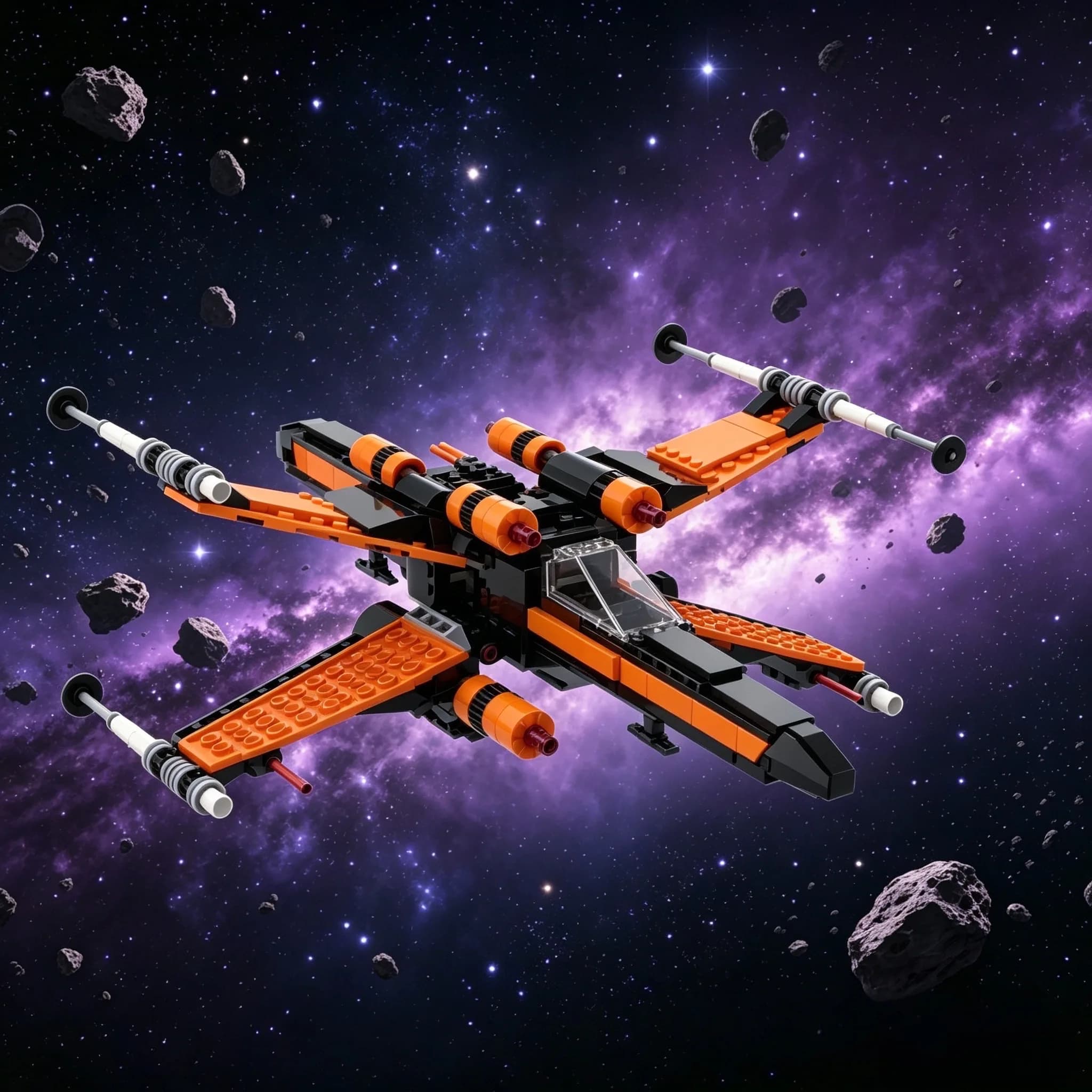Set di Blocchi da Costruzione Starfighter Arancione e Nero, Modello di Astronave Sci-Fi MOC, Compatibile con i Principali Marchi, Mattoncini Educativi Fai-da-Te