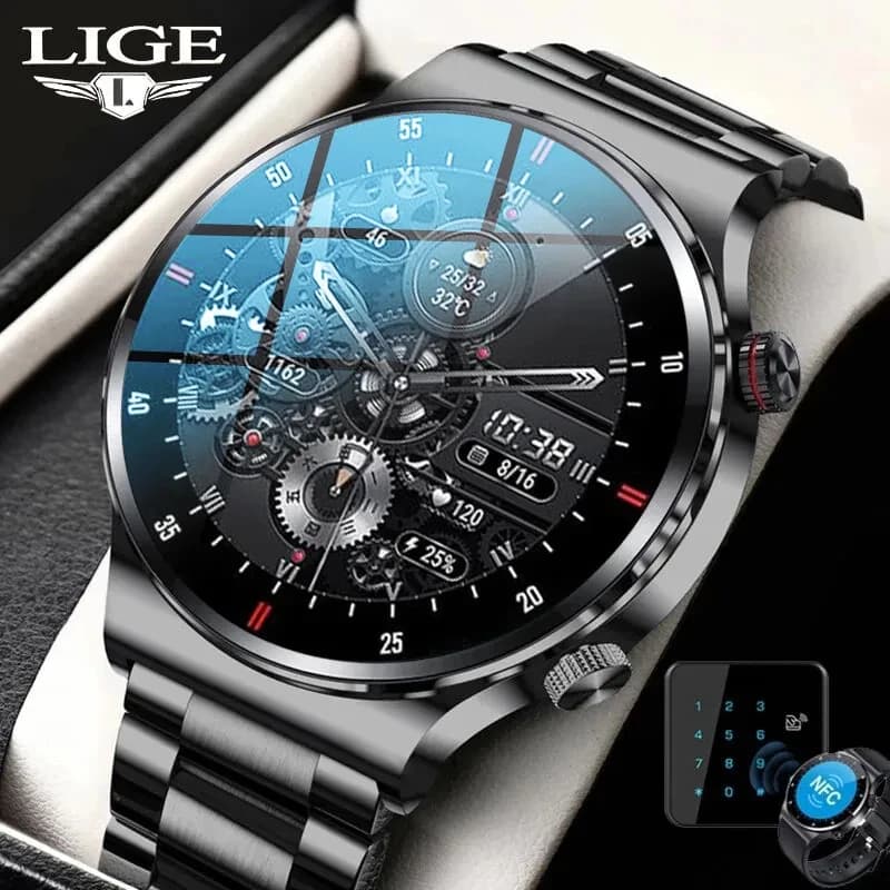 LIGE ECG + PPG Bluetooth Call Smart Watch 2023 Men AMOLED Full Touch Sports NFC men's watches Waterproof Smartwatch for Android Ios