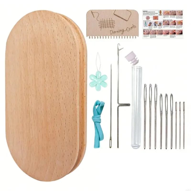 Elliptical Wooden Darning Tool Mending Darning Tool With Large Eye Needle 55KF