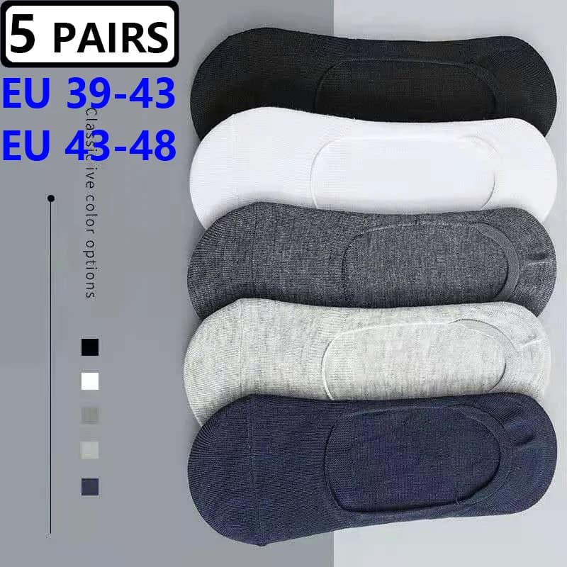 5 paia Plus Size pantofole calzino da uomo cotone antiscivolo Silicone invisibile No show calzini da barca grande estate autunno moda maschile EU43-48