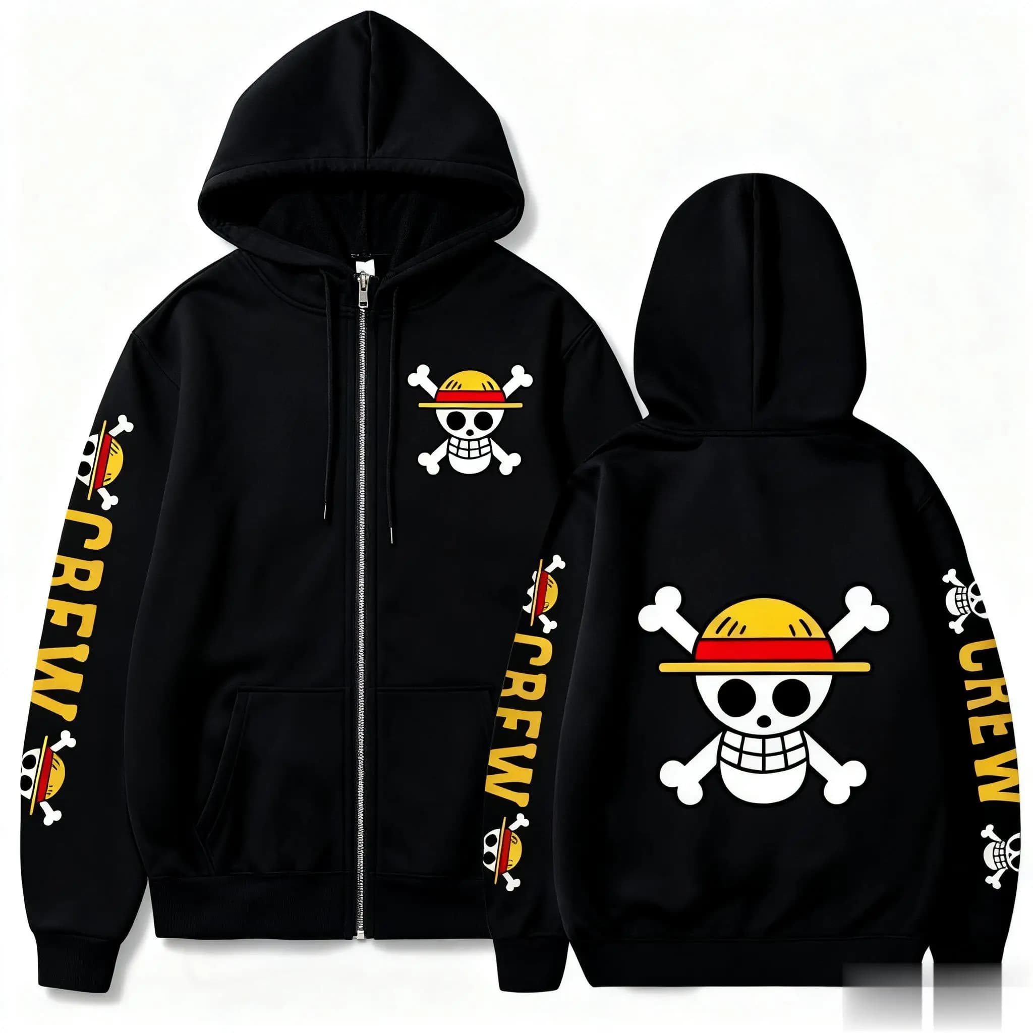 One Piece Anime Rufy Cappello di paglia Teschio Zip Felpa con cappuccio Giacca Streetwear Pullover casual Uomo Donna Primavera Autunno Moda