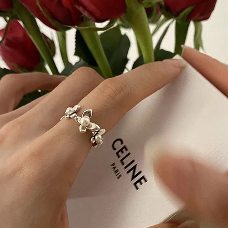 Anelli per dito con polsino di perle a farfalla dolce per le donne Ragazza elegante moda nuovi gioielli Anelli regalo per signora festa di nozze