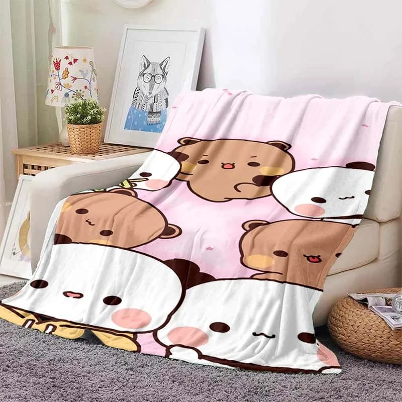 Ultra Soft Flannel Throw Blanket Bubu and Dudu Cartoon Print Kawaii Cozy Cover For Bedroom Couch Camping Travel Birthday Gift
