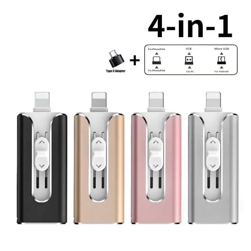 Chiavetta USB 4-in-1 per iPhone, Type-C, Android e PC, Memoria USB 3.0, Pen Drive per Backup di Foto e File