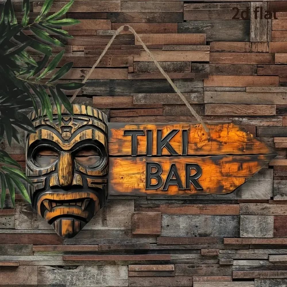 Cartello in legno con freccia da bar Tiki 2D - Ornamento da parete con freccia in stile hawaiano, adatto per esterni, feste in spiaggia, bar, decorazioni hawaiane
