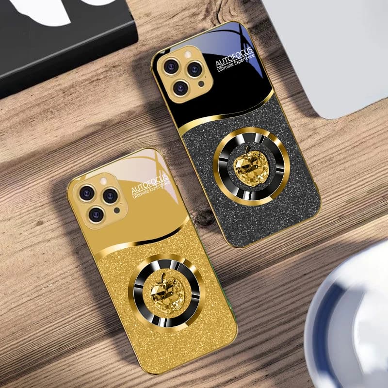 Custodia per telefono in vetro temperato color oro Crystal Purple per iPhone 16, 16 Pro Max, 15 Pro, 14, 13 Plus, 12 Mini, 11 Pro Max, XS Max, XR