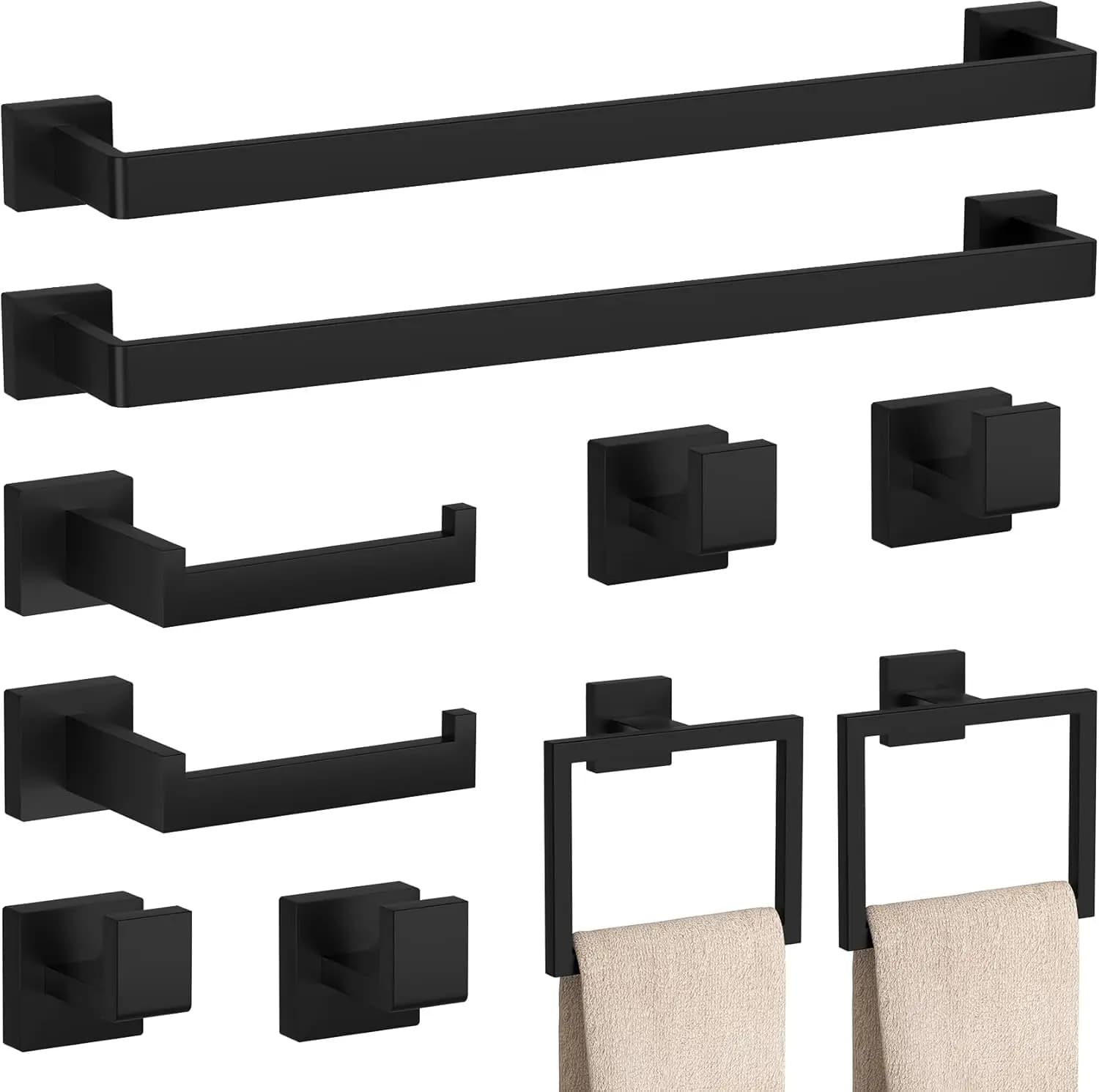 Set di accessori da bagno neri opachi da 10 pezzi, set di portasciugamani da 23,6 pollici, set di accessori da bagno in acciaio inossidabile SUS 304, Tow