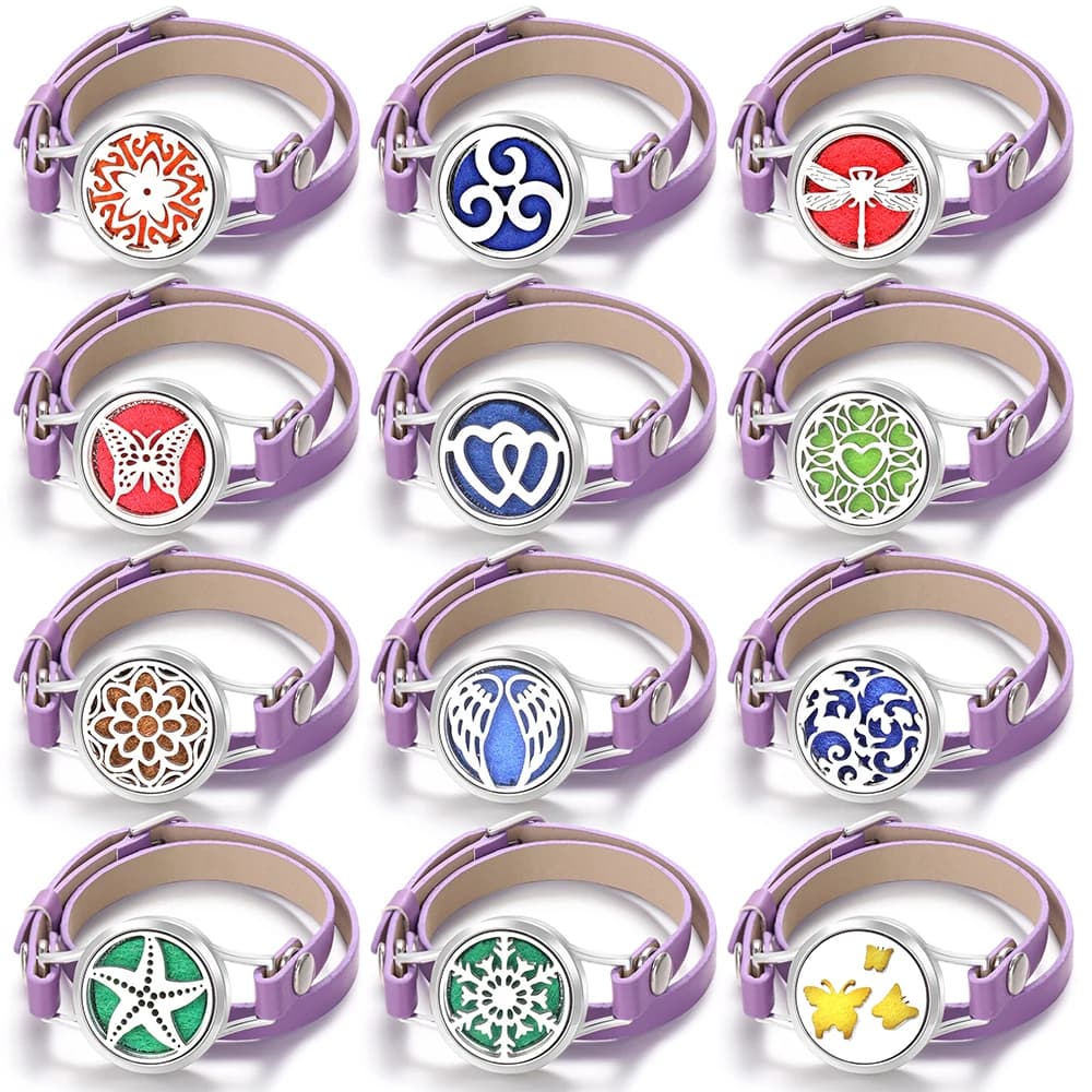 New Purple PU Leather Angel Wings Aroma Bracelet Spiral Open Essential Oil Diffuser Locket Neutral Wristbands Bracelet Jewelry