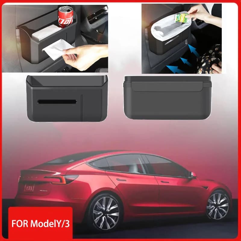 For Tesla Model 3 Y Rear Seat Back Storage Box Water Cup Holder Tissue Box Garbage Storage