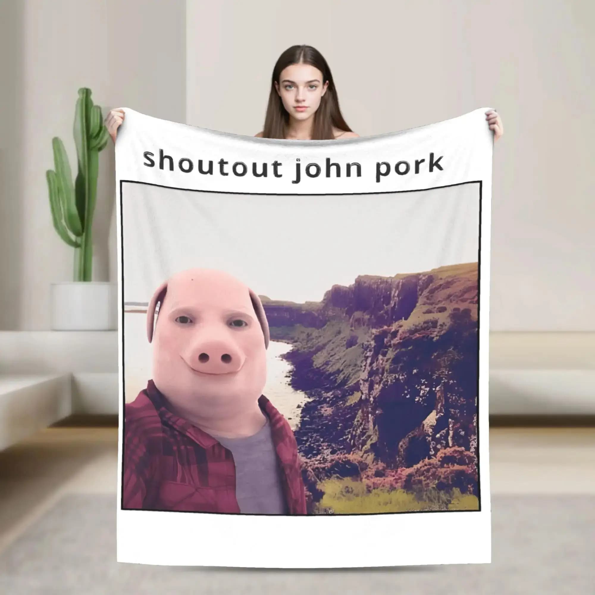 Coperta in flanella con meme Shoutout John Pork, calda e morbida per l'inverno, per bambini, copriletto alla moda per esterni, copridivano