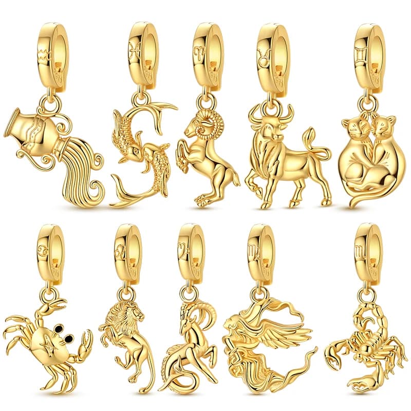 Gold Plated 12 Constellation Guardian Series Pendant Charm Beads Fits 3mm Bracelets Necklace For Women Luxury DIY Jewelry Making