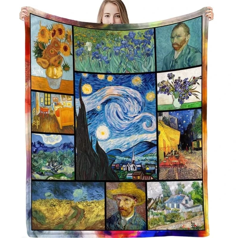 Van Gogh Paintings Soft flannel cover Micropile sofa bed Hot and comfortable luxury printed gift cover - Machine wash and dried