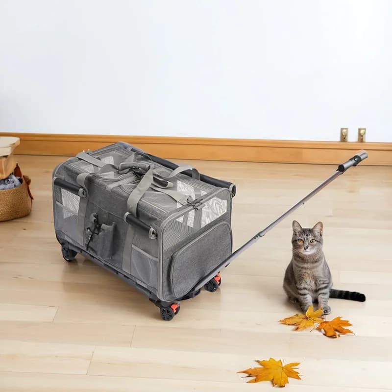 Dual Pet Stroller Carrier Outdoor Portable Breathable Foldable Two Compartments Trolley Case Pet Trolley Pet Stoller Dog Cart