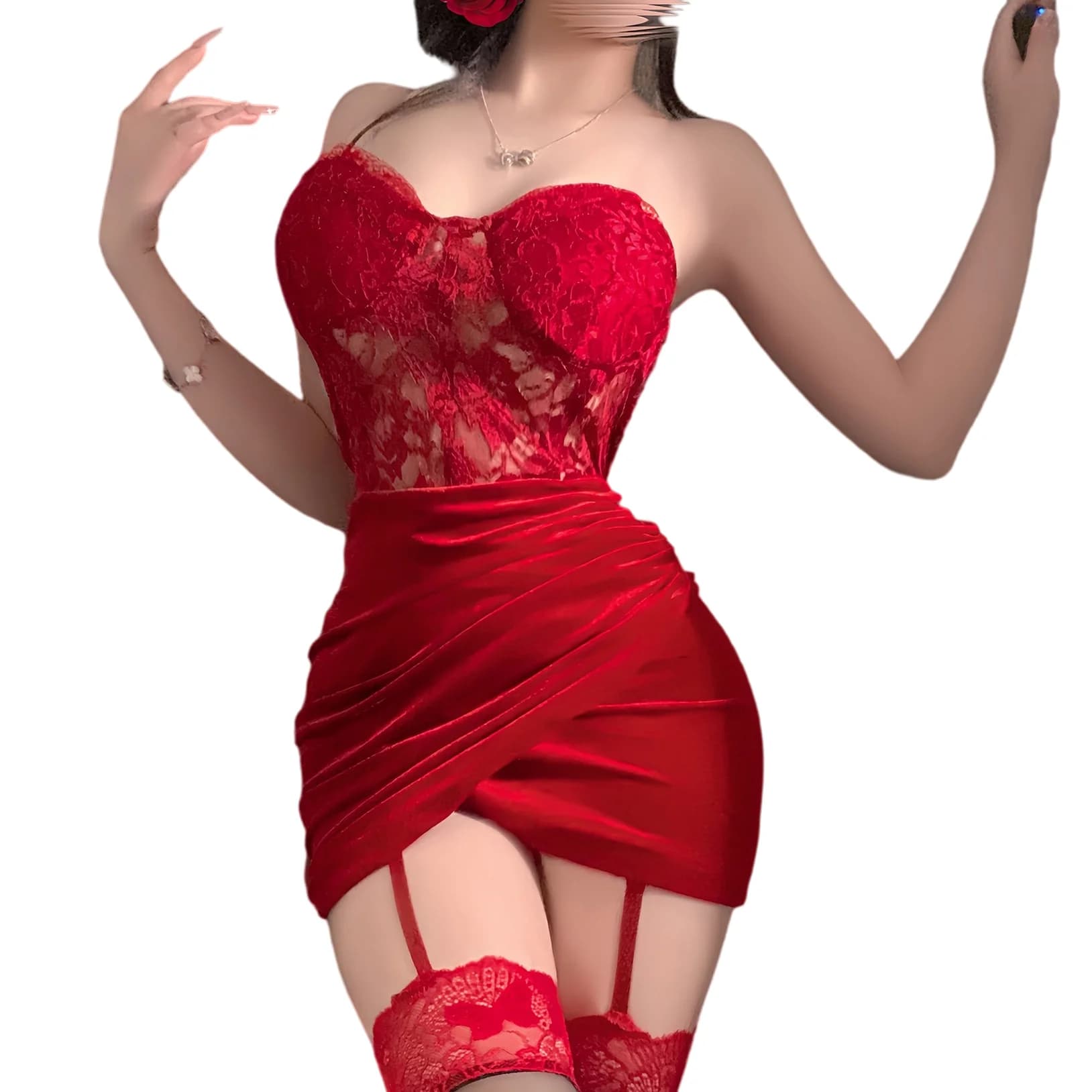 Elegante Camicia da Notte in Velluto Dorato Francese con Pizzo Sexy e Gonna Senza Spalline, Lingerie Sexy, Abito Festivo
