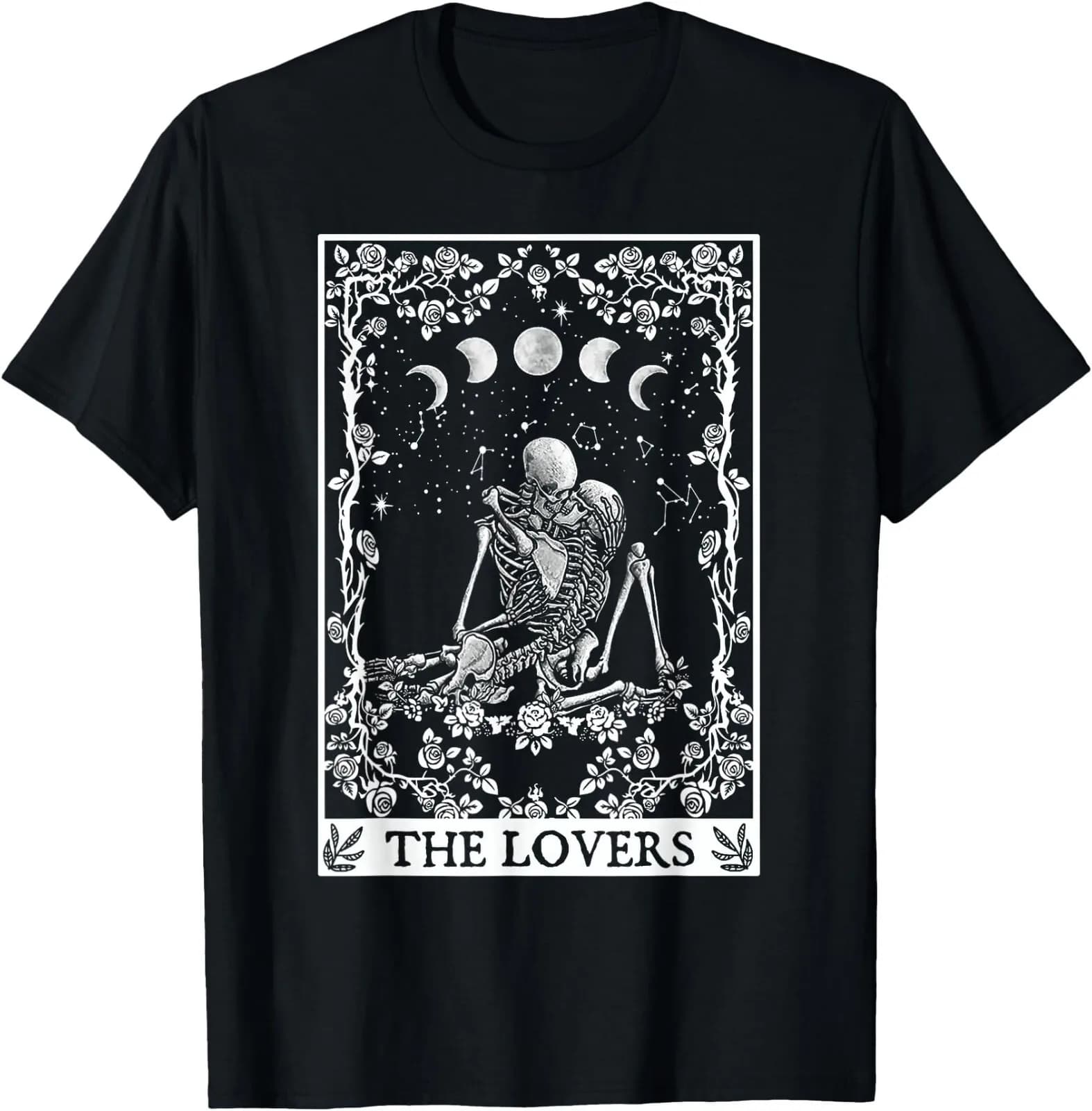 T-shirt Celestial Skeleton The Lovers Tarot Card Moon, maglietta unisex