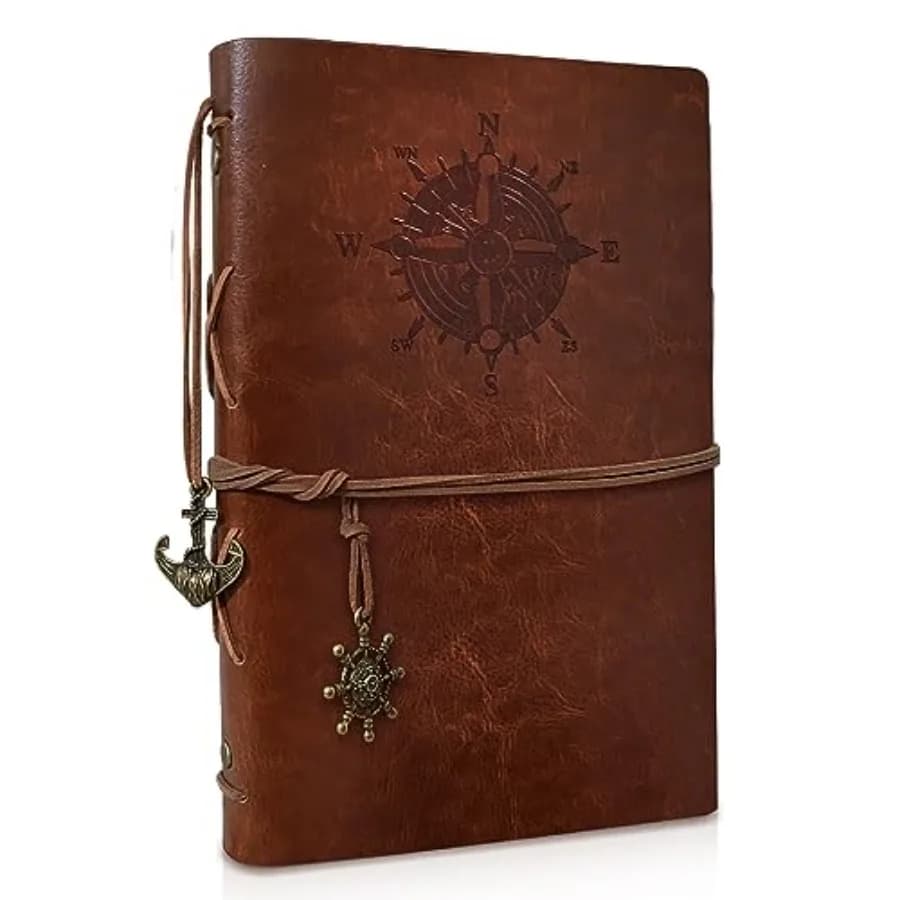 PU Leather Journal Notebook, Refillable Vintage Journal Travel Diary with Kraft Paper, A5 Journaling Notebook for Women Men Tee