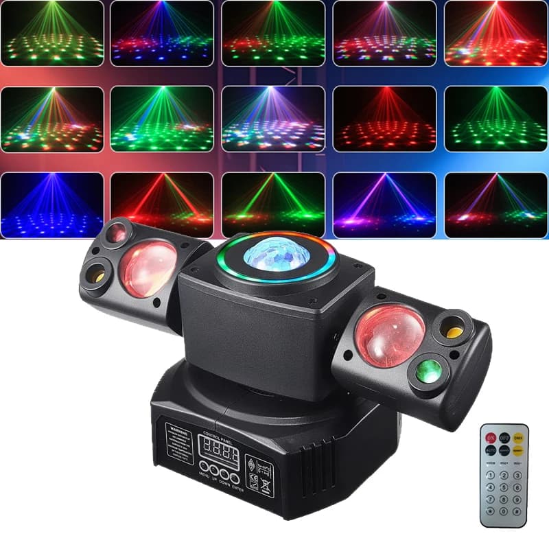 DMX Colorful LED Beam Laser Strobe Moving Head Light Remoter Control Stage Effect Lighting Halloween Xmas DJ Bar Party Lights