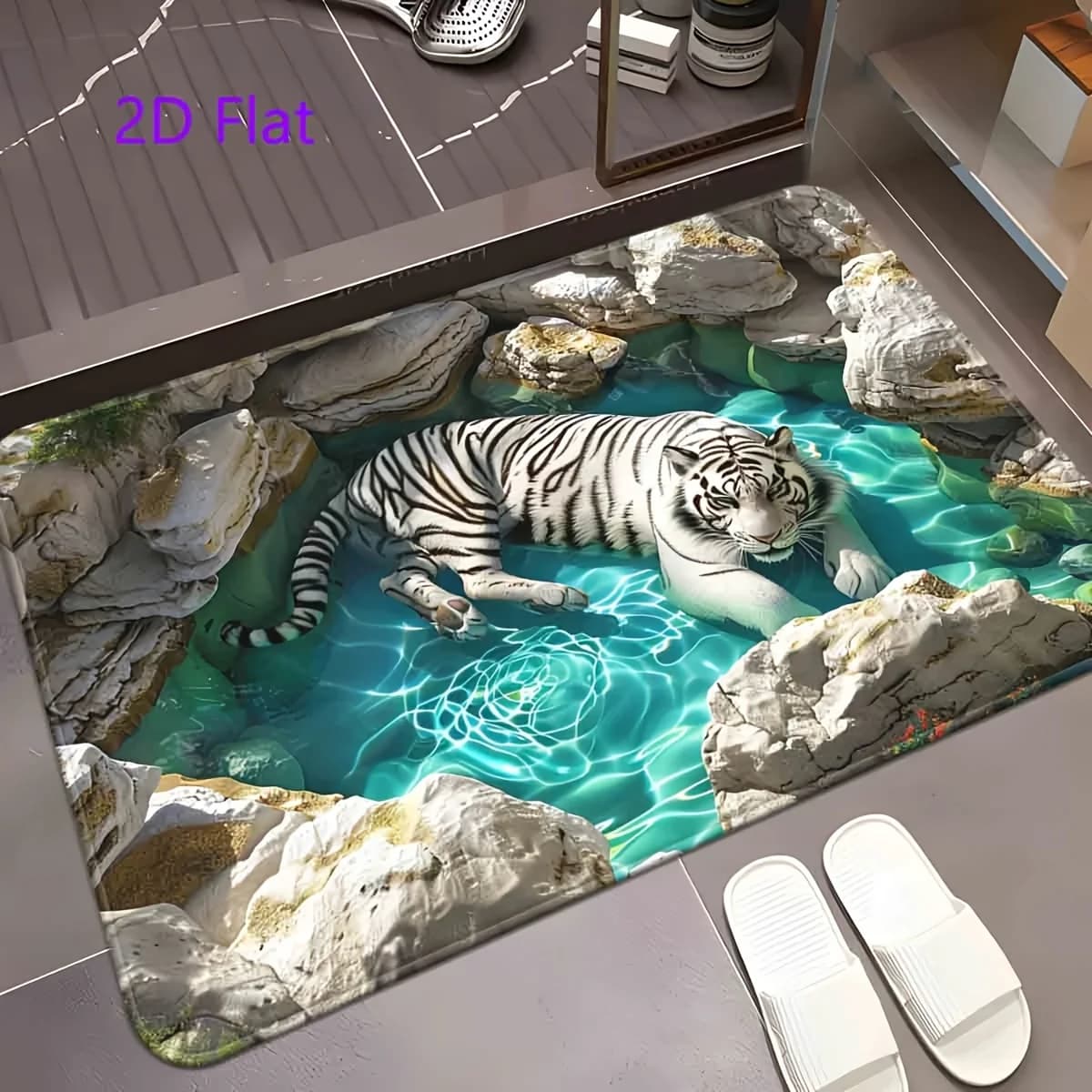 Tappeto VIKAMA 3D Phantom Fish Pond con motivo tigre, lavabile in lavatrice, tappetino da bagno assorbente antiscivolo, tappetino per porta, decorazione per la casa