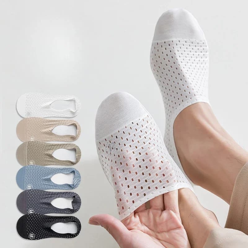 Pantofole invisibili da uomo in seta ghiaccio, tinta unita, in silicone antiscivolo, traspiranti e cave, ideali per l'estate