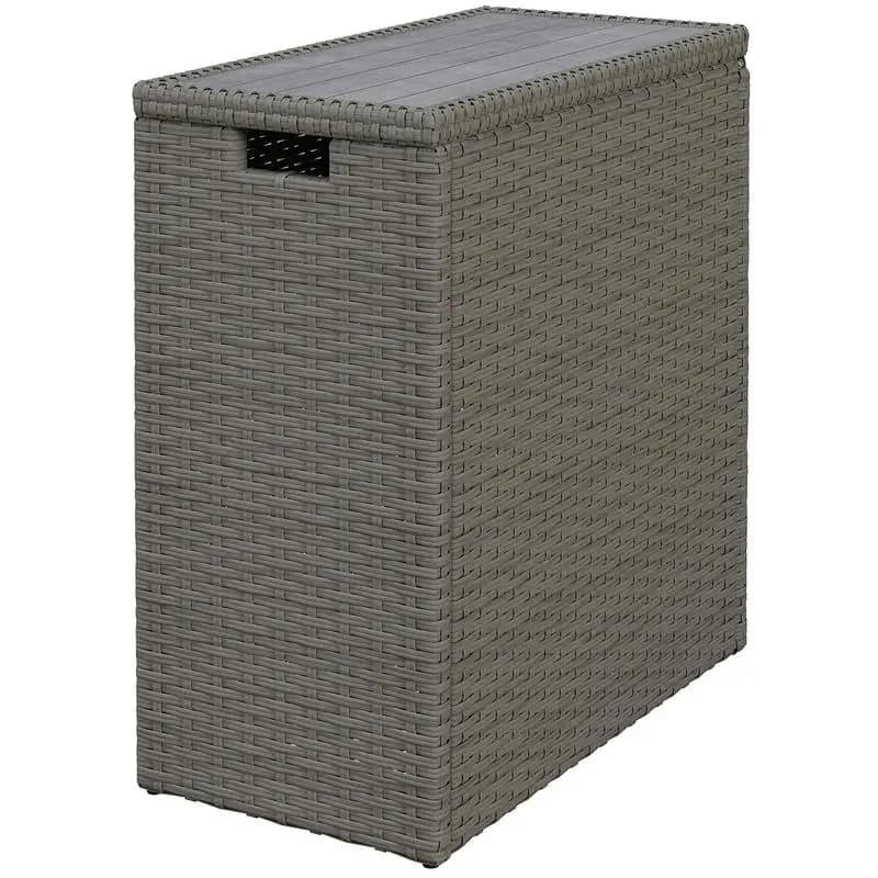 Gartenbox in Polyrattan, 66 L, Contenitore per Esterni con Pannello a Doghe in Legno di Acacia 28 x 55 x 60 cm, Grigio