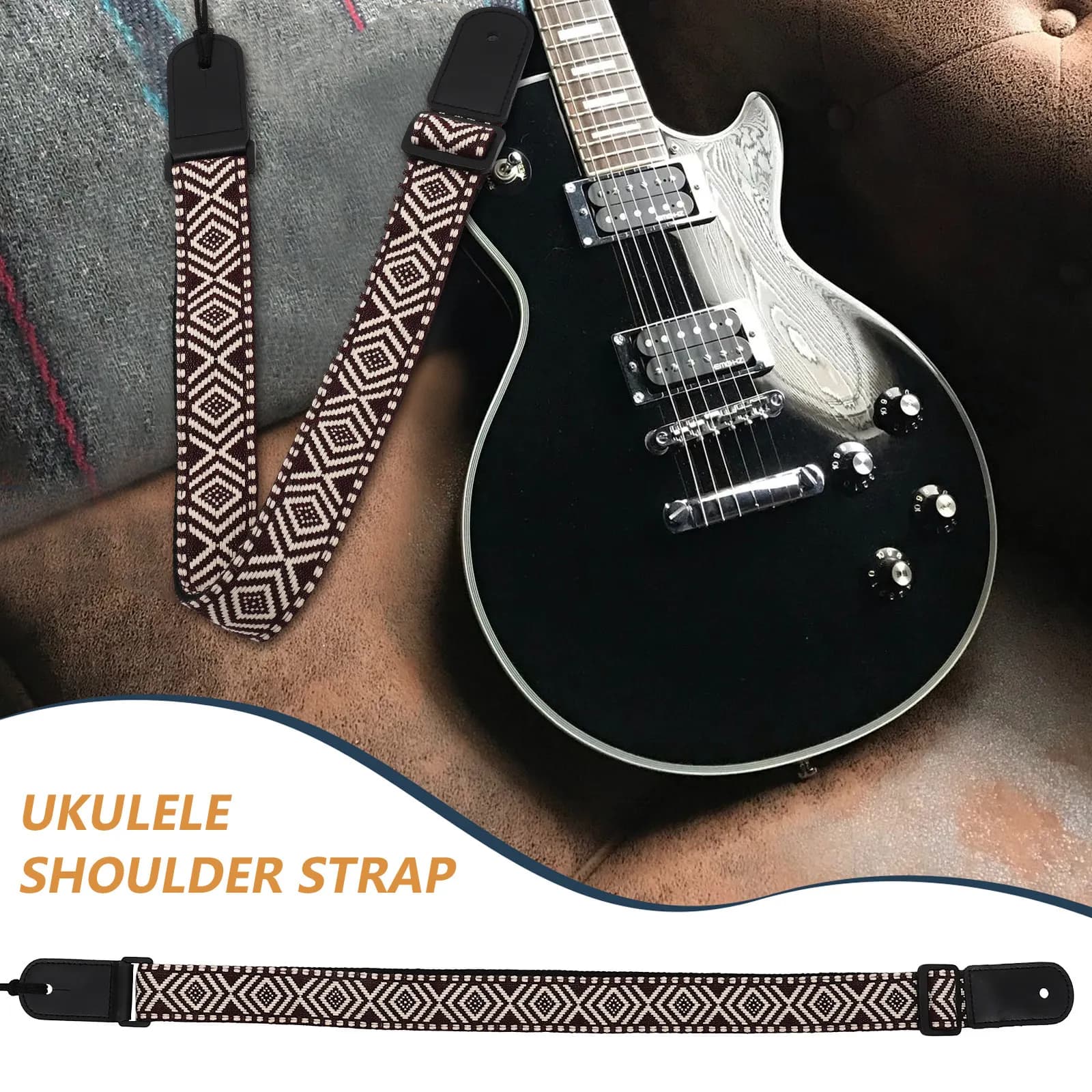 Tracolla Regolabile per Ukulele con Design Etnico Jacquard Intrecciato, Adatta per Chitarre, Bassi e Banjo
