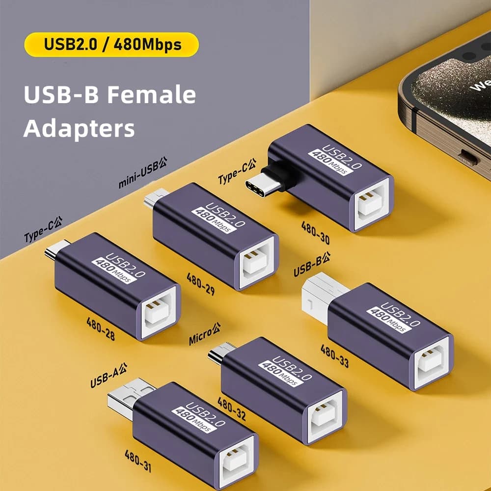Adattatore USB-A/Mini-USB/Micro-USB/USB-C a USB-B femmina per stampante convertitore MIDI pianoforte elettrico laptop mobile
