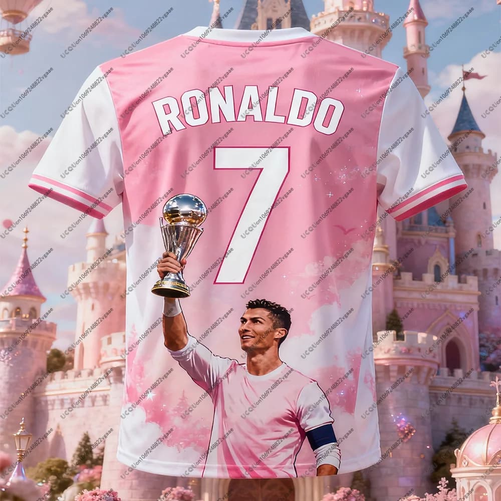 Maglia da calcio traspirante Street Boy Sport Graffiti Regalo Top Calcio Maglietta casual Tee Uomo Bambino Maschio Top Cristiano Ronaldo 7