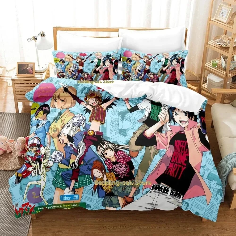 Set di Biancheria da Letto Bakuman 2024, Misure Singolo, Matrimoniale, Queen, King, Set per Camera da Letto Adulti e Bambini, Copripiumino con Stampa 3D Anime