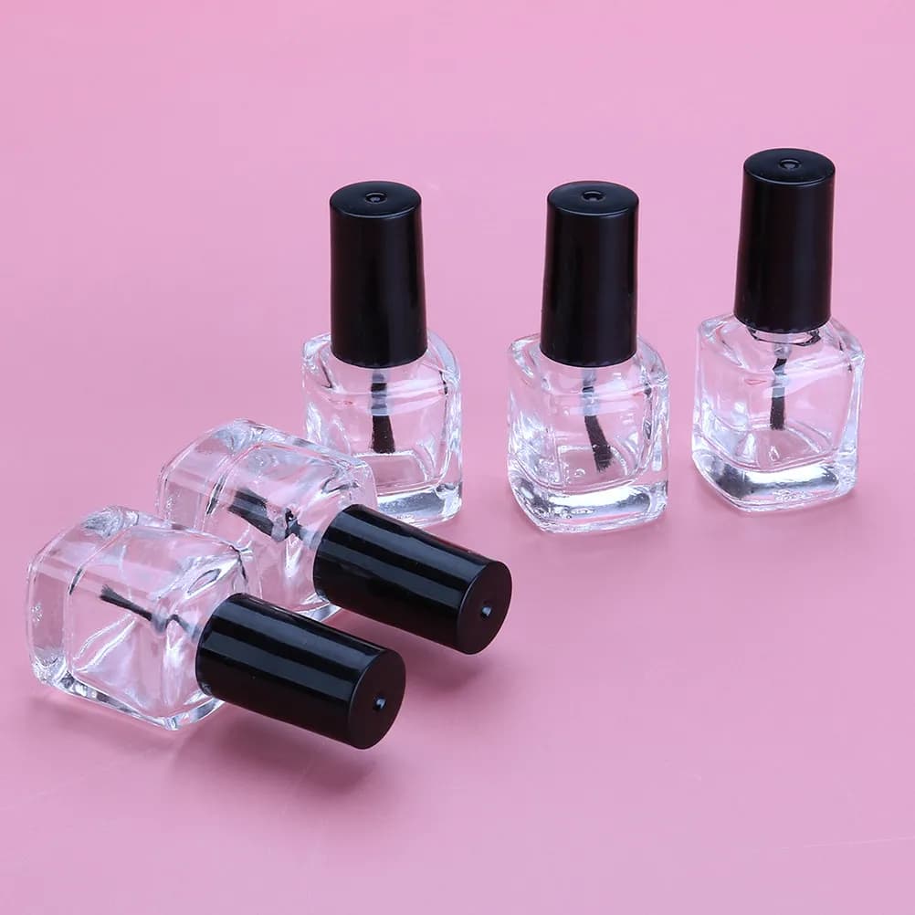 Set of 15 transparent enamel glass bottles with brush, black cover, flat design, easy labeling, rechargeable DIY
