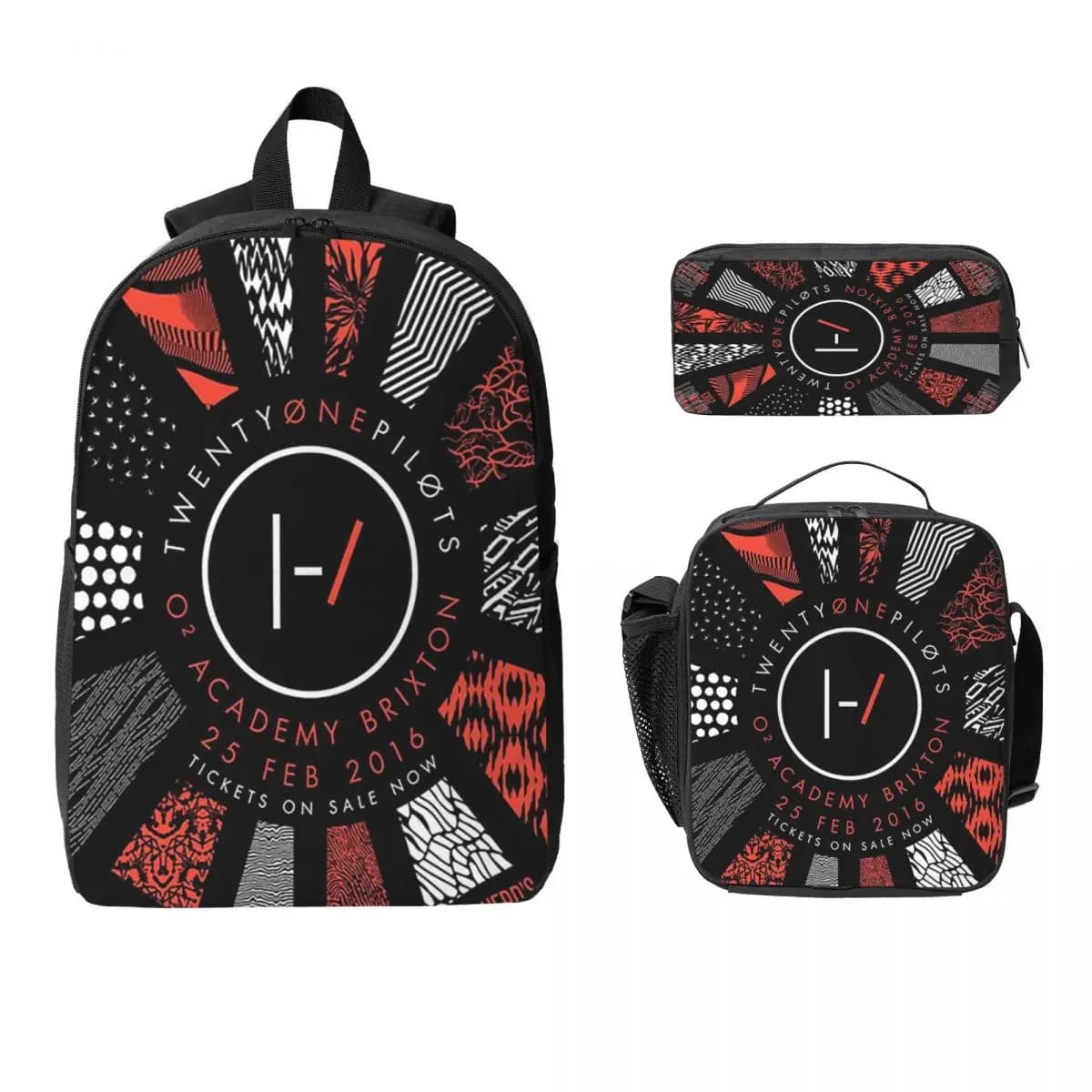 Twenty One Pilots Zaino Studente Ragazzi Ragazze BookBag Borsa da scuola Borse a tracolla per computer Borsa da pranzo isolata 3ps Astuccio