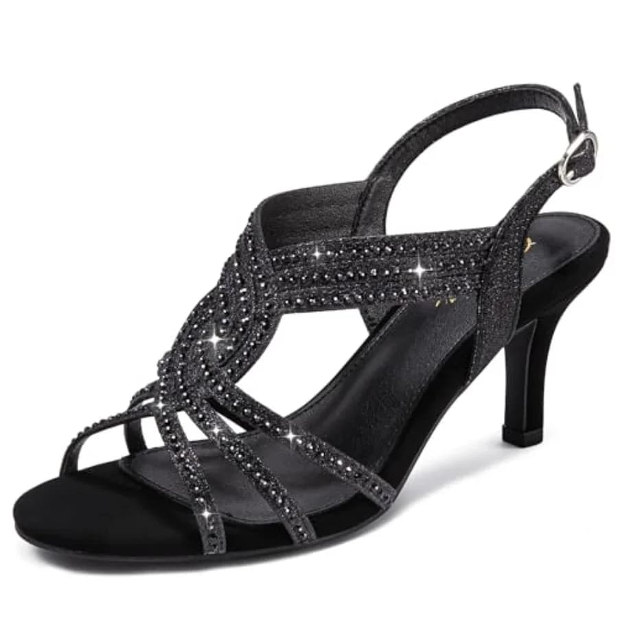 Sandali da Donna con Strass, Scarpe Eleganti Scintillanti con Tacco a Gattino Alto 3.35 Pollici, Punta Aperta e Cinturino alla Caviglia, per Matrimoni