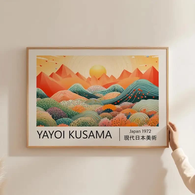 1 poster con paesaggio astratto di Yayoi Kusama - Arte da parete moderna Japandi senza cornice per decorazioni di soggiorno e camera da letto