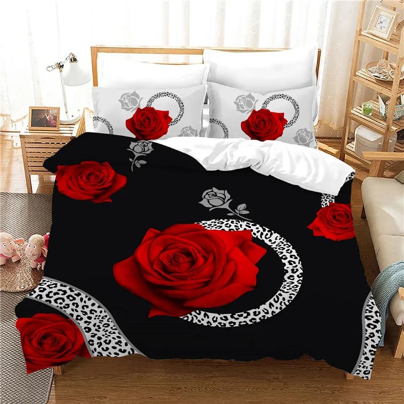 Set biancheria da letto Love Leopard Rose Regalo di San Valentino Set copripiumino morbido e confortevole 100% Biancheria da letto calda Dropshipping Nuovo di lusso