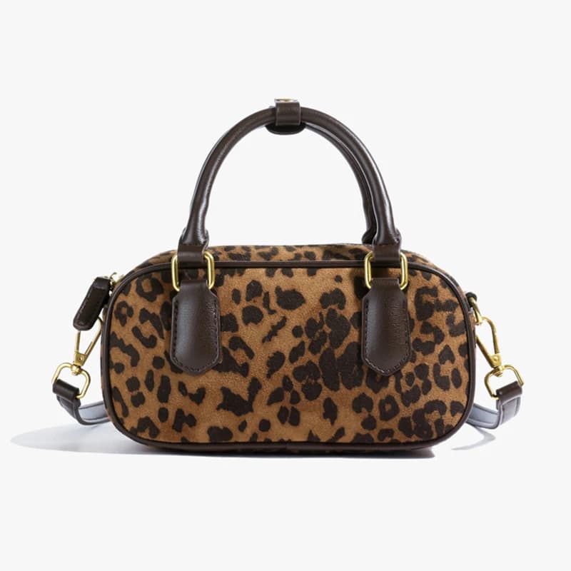 Korean version Autumn Winter New bag versatile satin shoulder strap retro Fashion pillow bag Boston Leopard handbag