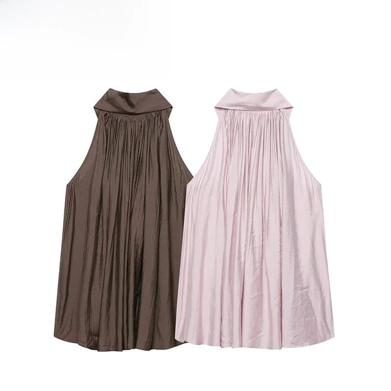 Zr Summer New Women's Fashionable A-Line Shirt Sleeveless Loose Feel Drift Belt Versatile Casual Polyester Fiber Outerwear