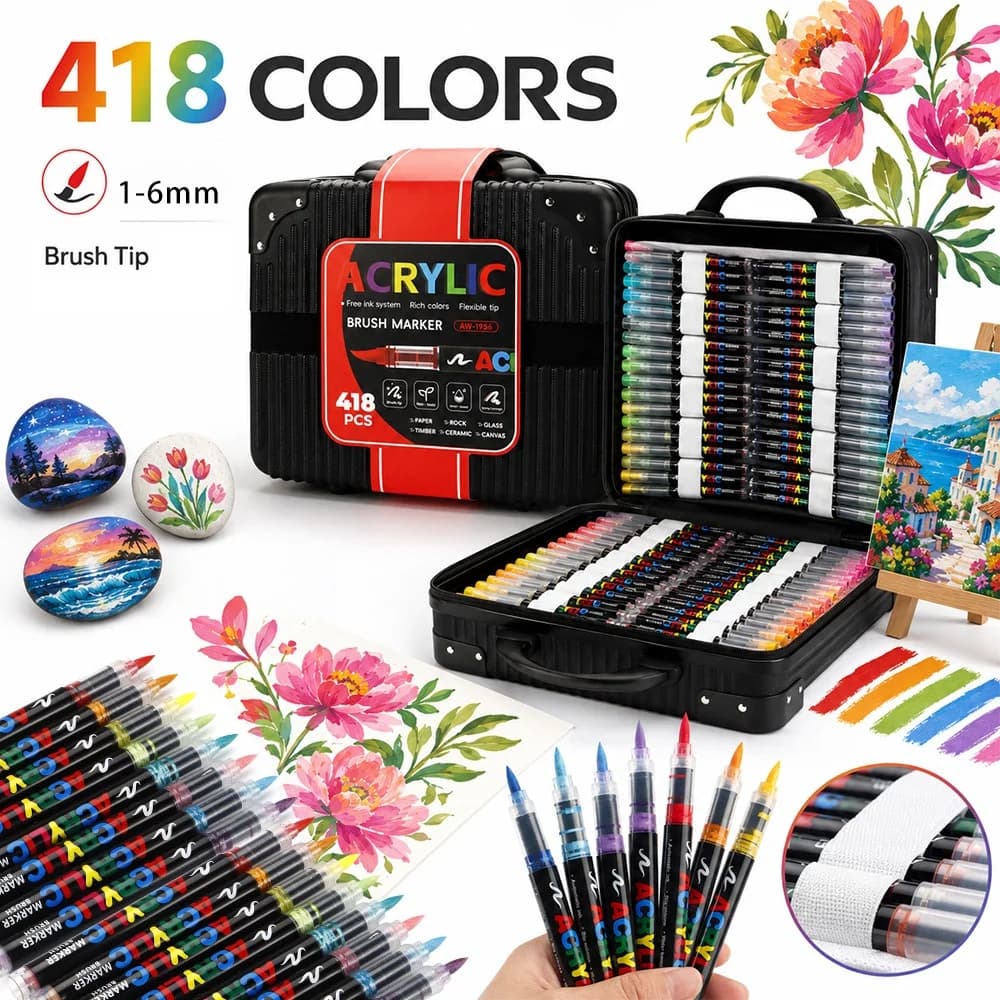 418 Colors Direct-liquid Acrylic Paint Pens Brush Marker Pen for Rock Painting Stone Ceramic DIY Art Supplies Stationery