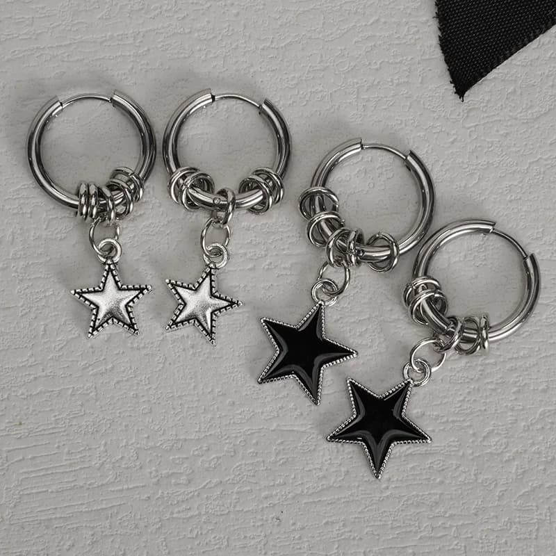 ZAKOL Vintage Silver Color Stainless Steel Punk Star Drop Earrings Suitable for Women's Daily Fashion Accessories