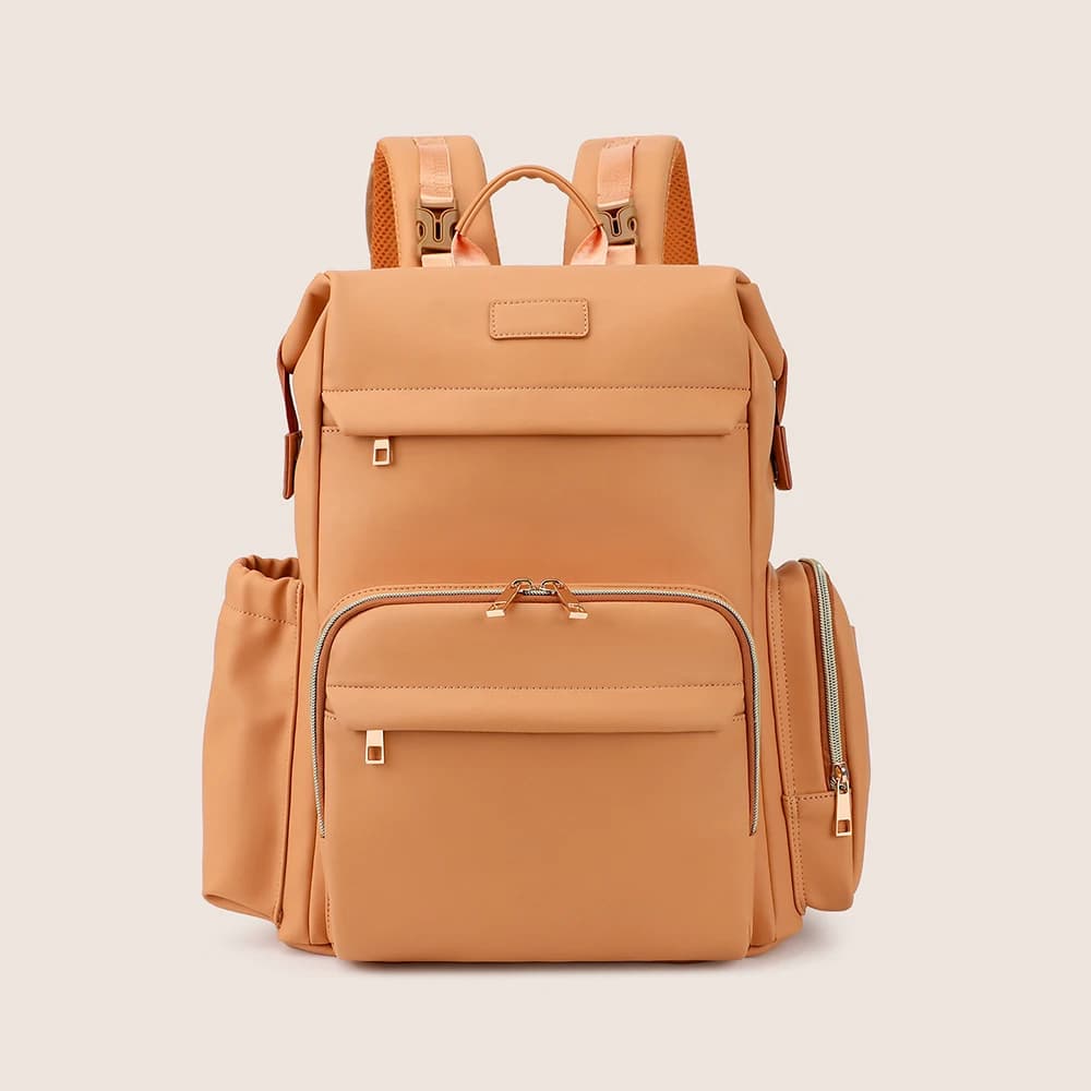 Borsa per pannolini Zaino minimalista marrone chiaro Stile Tasche multistrato Texture premium Multi-trasporto per la mamma Cura del bambino Uso quotidiano