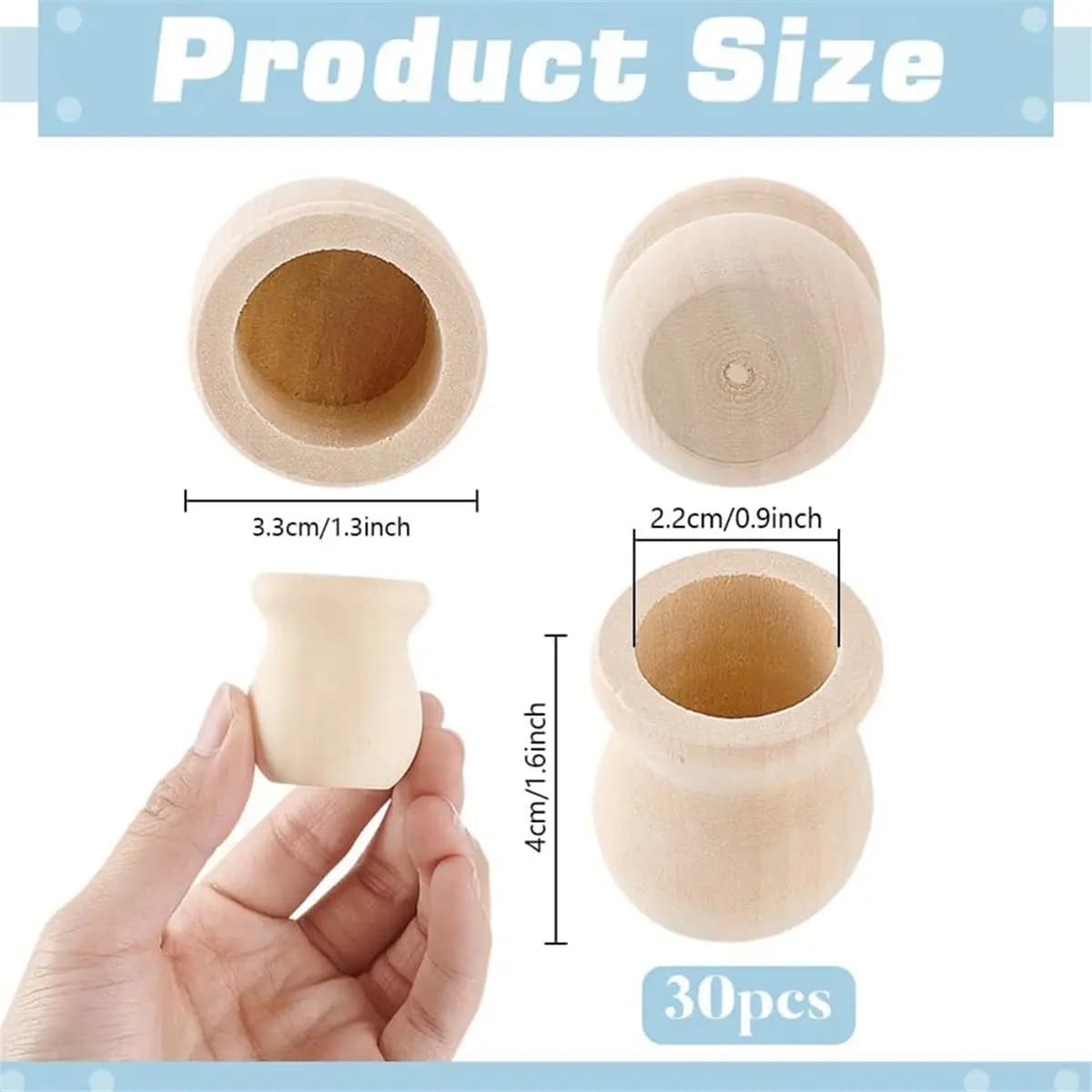 ABNH 30pcs Unfinished Wooden Candle Cups, 22mm Hole Wood Candle Holder Candle Cups Wood Dowel Cap Candlesticks Holders