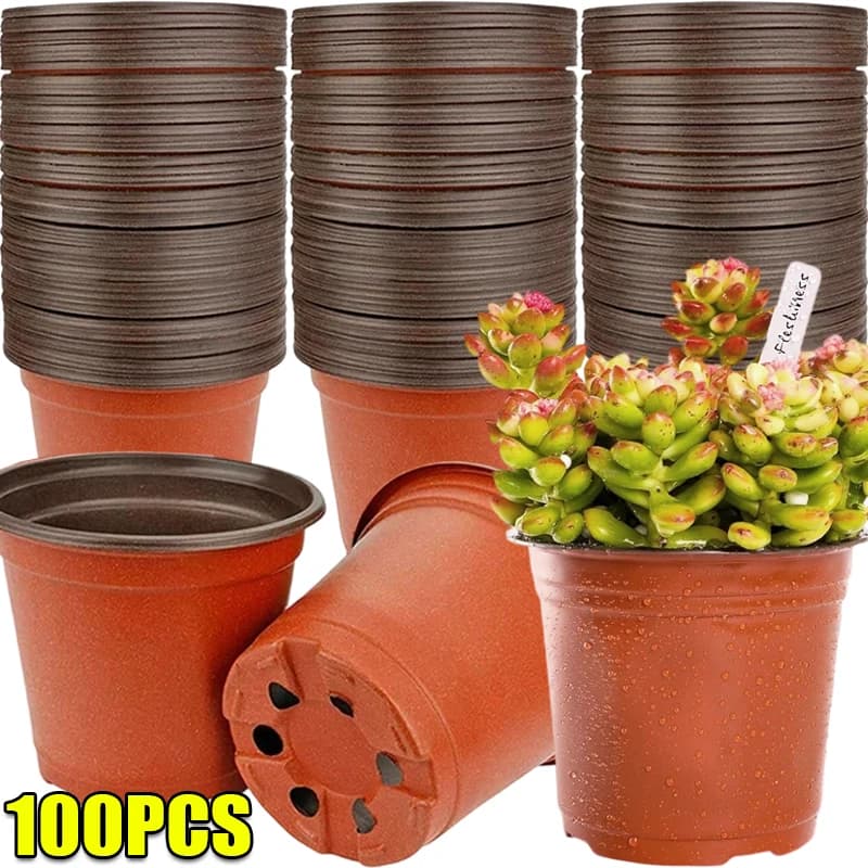 100/20 Pezzi Vasi per Piante di Plastica, Contenitori per Semenzai, Piccoli Vasi di Giardino per Fiori e Piante con Fori di Drenaggio