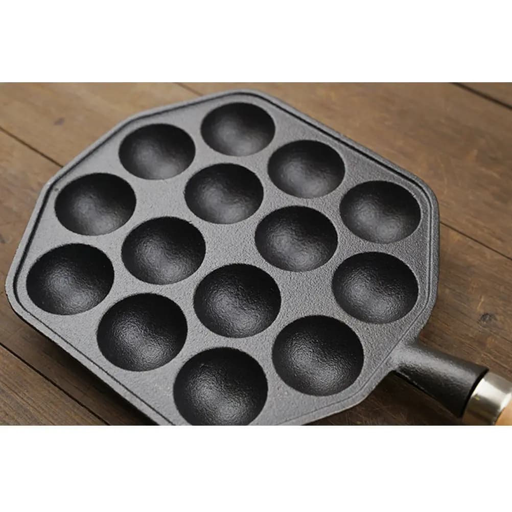 Padella in ghisa antiaderente a 14 fori multiuso per polpette e altri piatti, con fondo spesso per conservare il calore e risparmiare energia