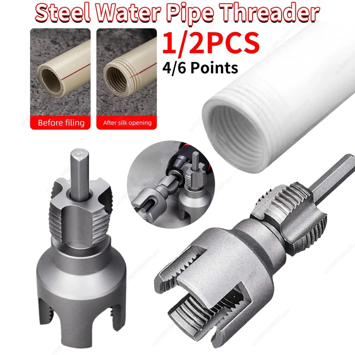 4/6 points Steel water pipes Interior pipes PPR threading tools Waterpipe Thread Wire Opener Taps