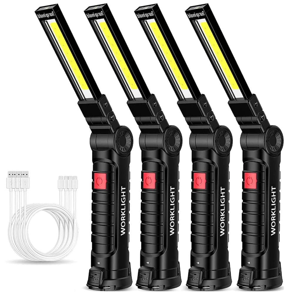 Portable Foldable LED Flashlight with Strong Magnet, COB Work Light, USB-C Rechargeable, Camping Lantern and Emergency