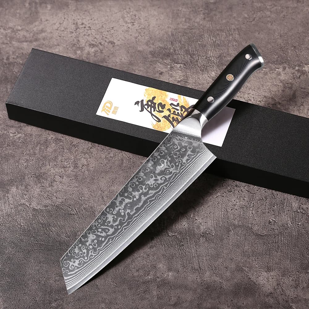 Coltello da Chef Giapponese Kiritsuke MOSTODOZO 8.5" in Acciaio Damascato, Affilato per Carne e Verdure, Coltello Professionale Bunka per Cucina