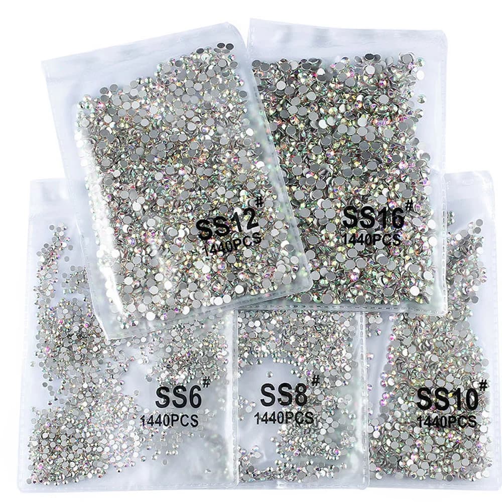 1440 Pezzi SS3-SS16 Cristalli AB/Trasparenti per Unghie, Strass 3D in Vetro Non Termoadesivi, Perline Rotonde per Decorazione Nail Art